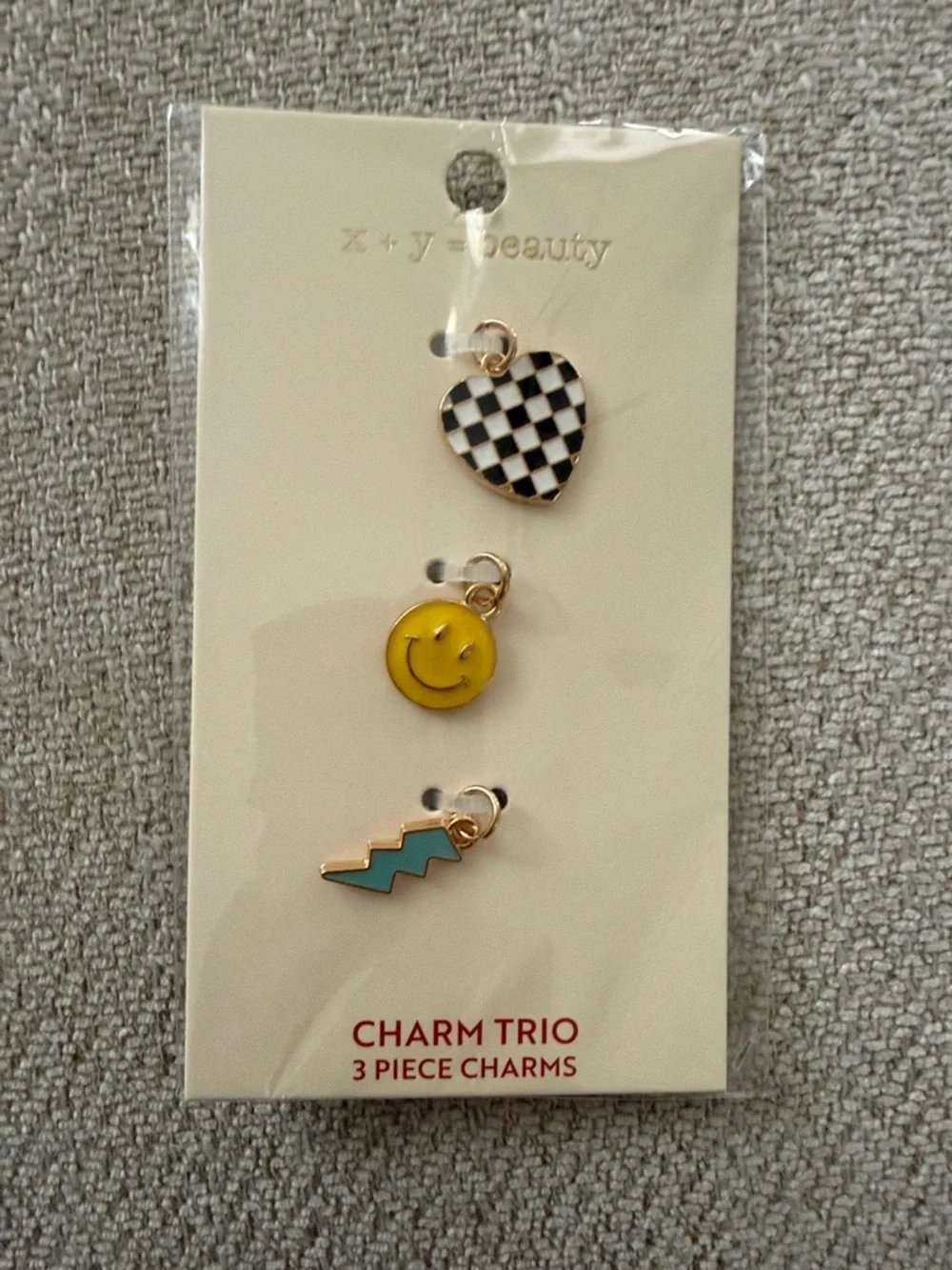 Yellow Smiley & Checkered Heart Charm Trio